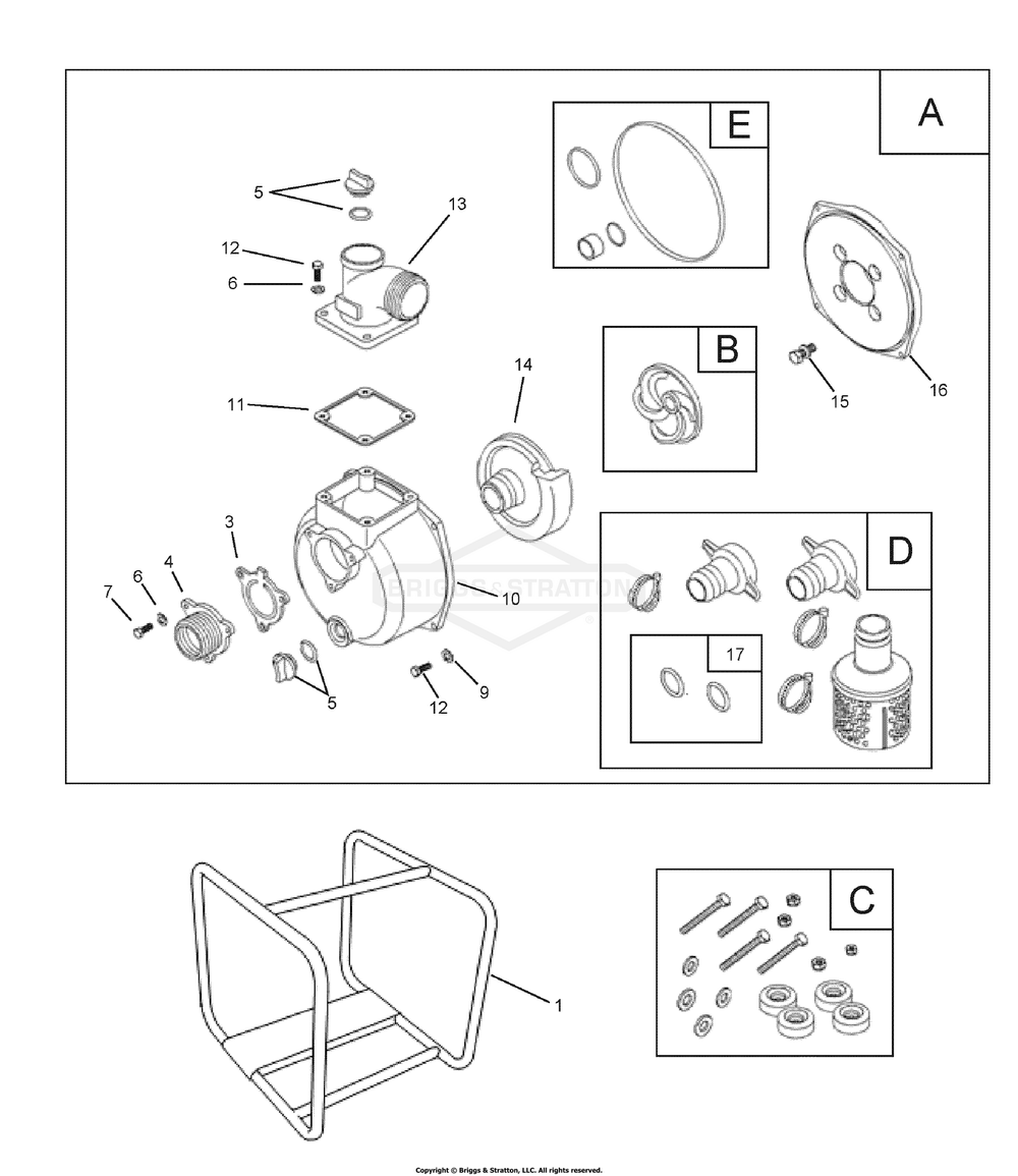 Water Pump (073053) Diagram and Parts List for 073053-00 WP-20 Briggs and Stratton Water Pump